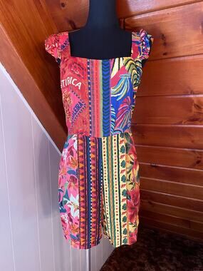 Farm Rio Anthropologie Dulcinea Floral Tropic Patchwork Romper sz S